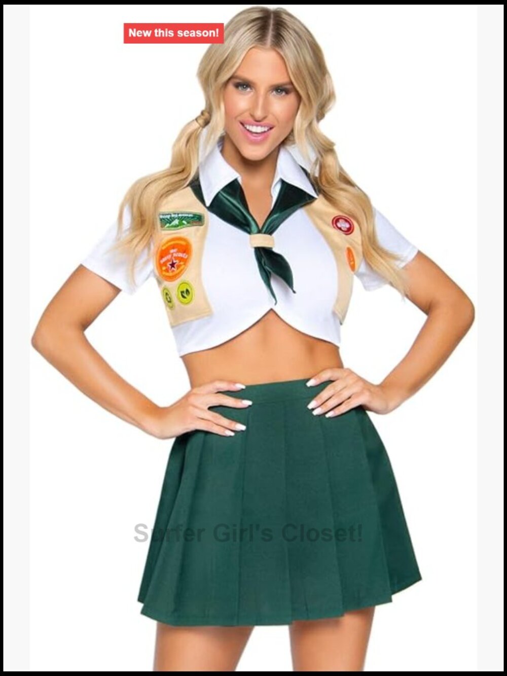 Leg Avenue 3-Piece Sexy Scout Costume Set Crop Top Vest Skirt Neck